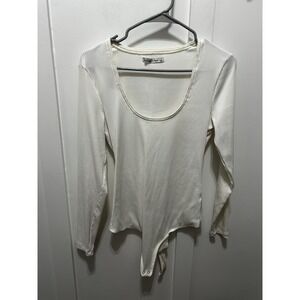 Abercrombie &‎ Fitch White Long Sleeve Bodysuit Size Large Ribbed Fairycore